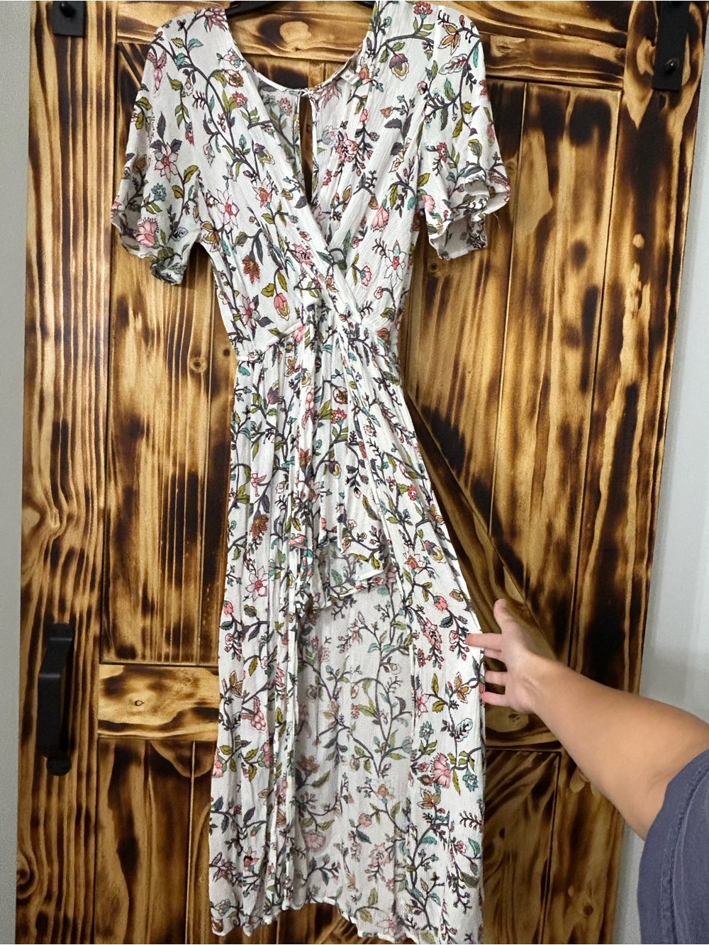 Speechless Ivory Floral Wrap Midi Dress with Pink & Green